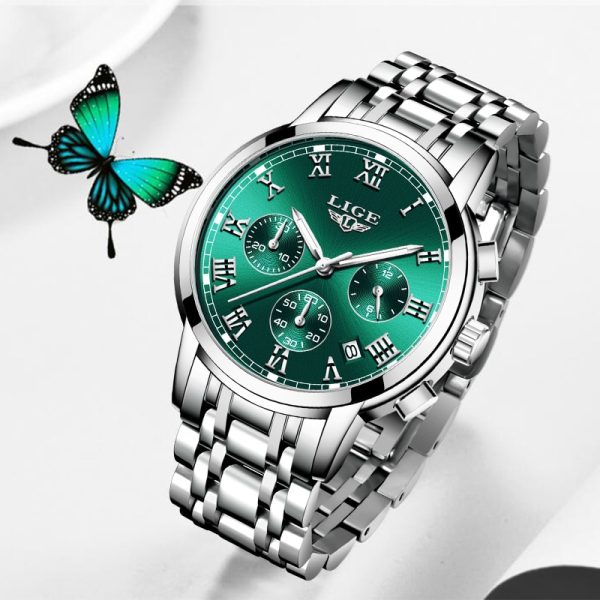 2022 LIGE Ladies Watches Top Brand Luxury Fashion Stainless Steel Watch Women Chronograph Quartz Clock Waterproof Wristwatch Box - 图片 2