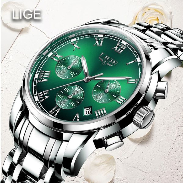 2022 LIGE Ladies Watches Top Brand Luxury Fashion Stainless Steel Watch Women Chronograph Quartz Clock Waterproof Wristwatch Box - 图片 4