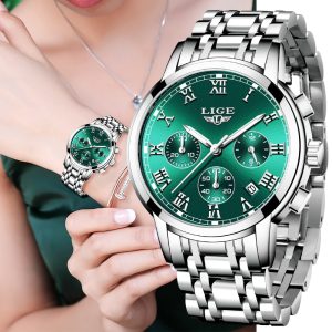 2022 LIGE Ladies Watches Top Brand Luxury Fashion Stainless Steel Watch Women Chronograph Quartz Clock Waterproof Wristwatch Box