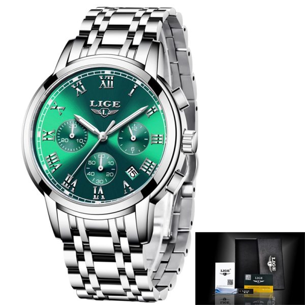 2022 LIGE Ladies Watches Top Brand Luxury Fashion Stainless Steel Watch Women Chronograph Quartz Clock Waterproof Wristwatch Box - 图片 6