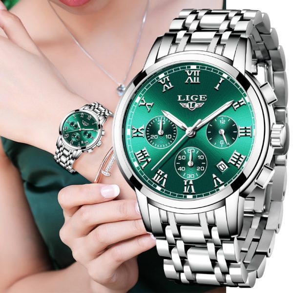 2022 LIGE Ladies Watches Top Brand Luxury Fashion Stainless Steel Watch Women Chronograph Quartz Clock Waterproof Wristwatch Box