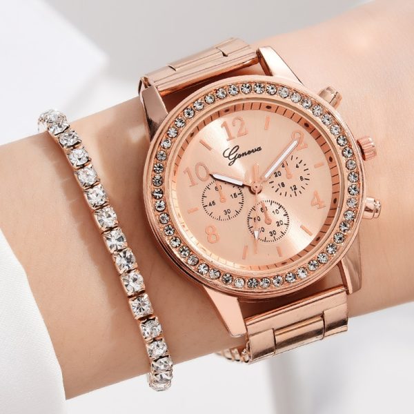 6PCS Set Luxury Watch Women Ring Necklace Earrings Rhinestone Fashion Wristwatch Female Casual Ladies Watches Bracelet Set Clock - 图片 4