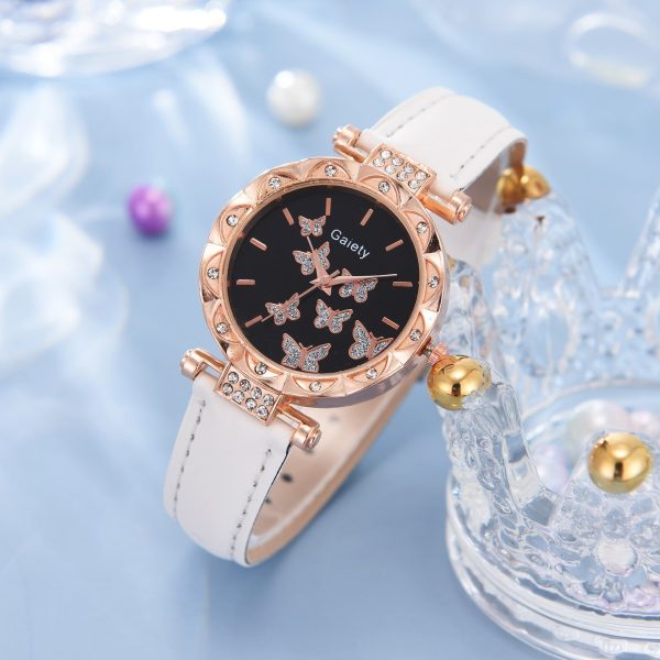 6pcs Luxury Watch Women Ring Necklace Earrings Bracelet Set Watches Butterfly Leather Strap Ladies Quartz WristWatch No Box - 图片 4