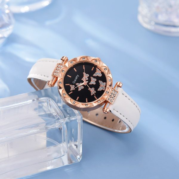 6pcs Luxury Watch Women Ring Necklace Earrings Bracelet Set Watches Butterfly Leather Strap Ladies Quartz WristWatch No Box - 图片 5